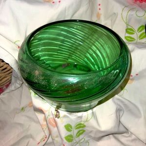 Vintage green glass bowl, Fostoria green footed bowl